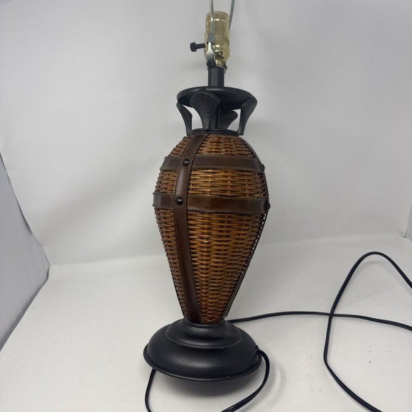 Other - Vintage Rattan Wicker Bamboo Table Lamp Light Cottage core Teaky Boho Brown